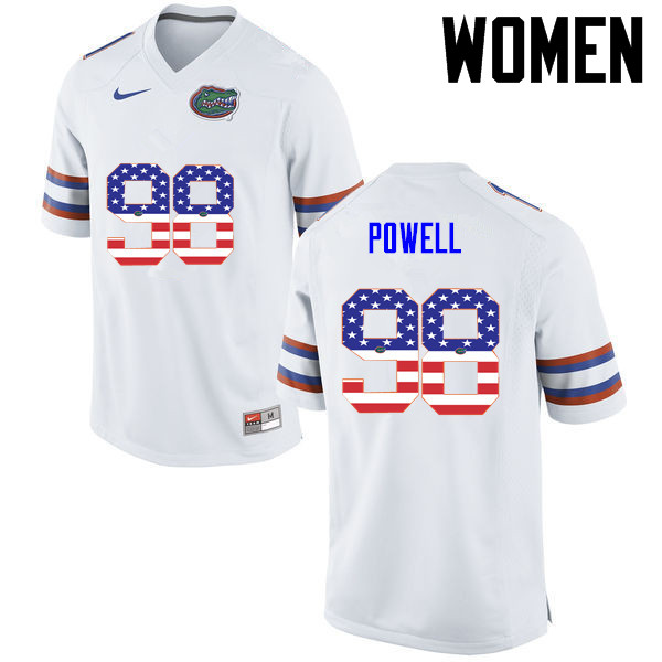 Women Florida Gators #98 Jorge Powell College Football USA Flag Fashion Jerseys-White